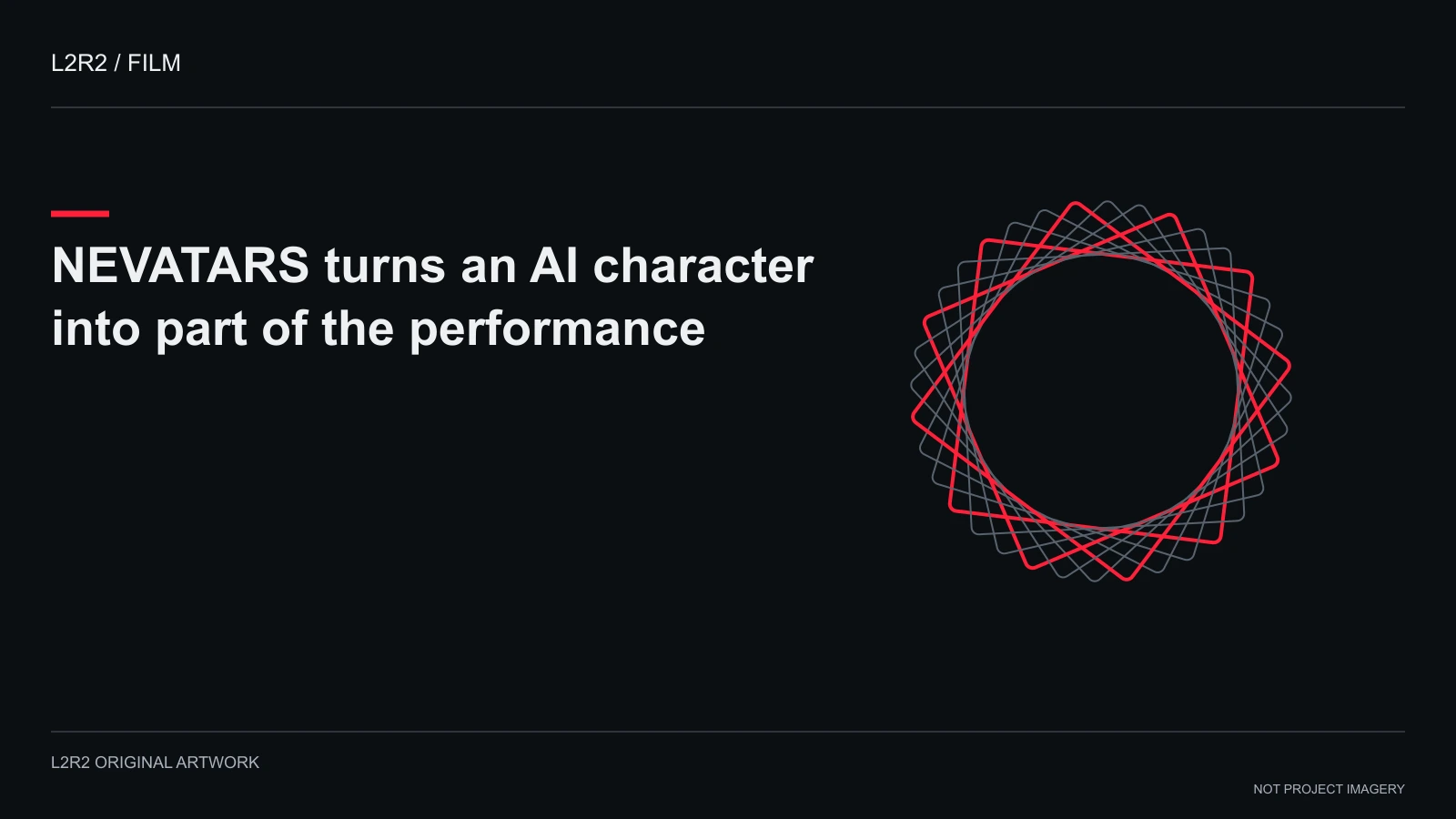 NEVATARS turns an AI character into part of the performance — original L2R2 editorial illustration, not project imagery